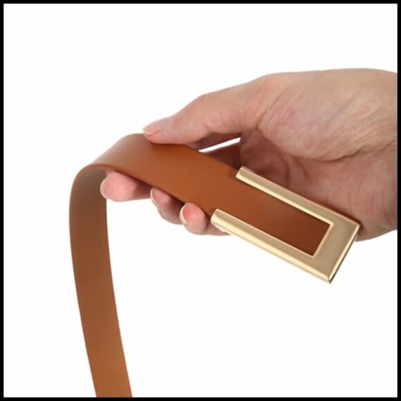 Genuine Leather Skinny Belt with Gold Buckle for Dresses Jeans main image 2
